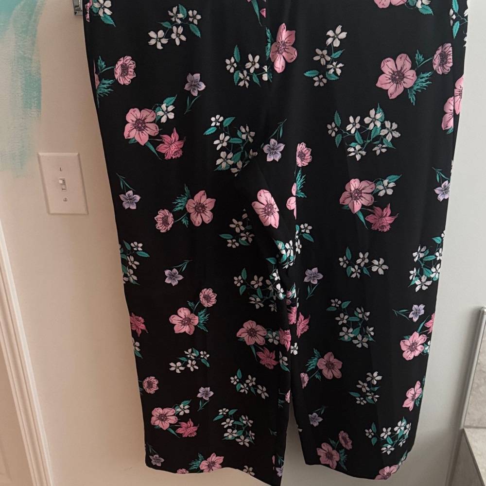 Torrid Black Pants with Pink and Green Floral Design